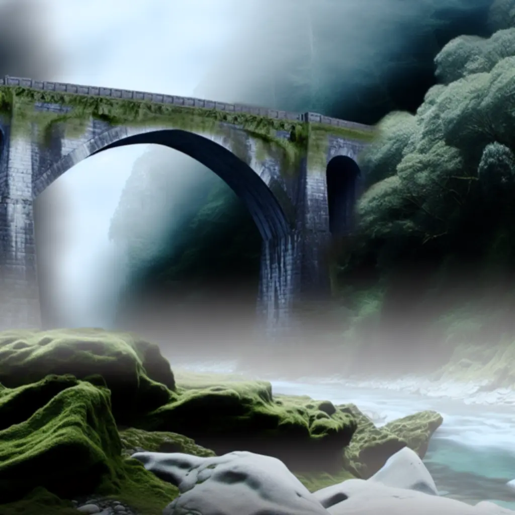 Ilustracja środowiskowa: kamienny most w gęstej mgle