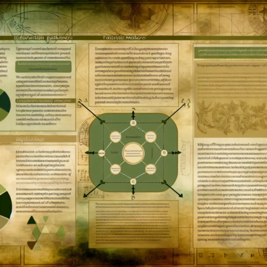 Infografika z runami i ścieżkami eksploracji Strange Horticulture