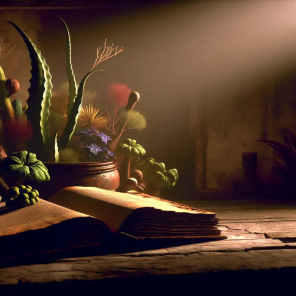 Kadr ze zwiastuna: tajemnicza księga i rośliny na ladzie
